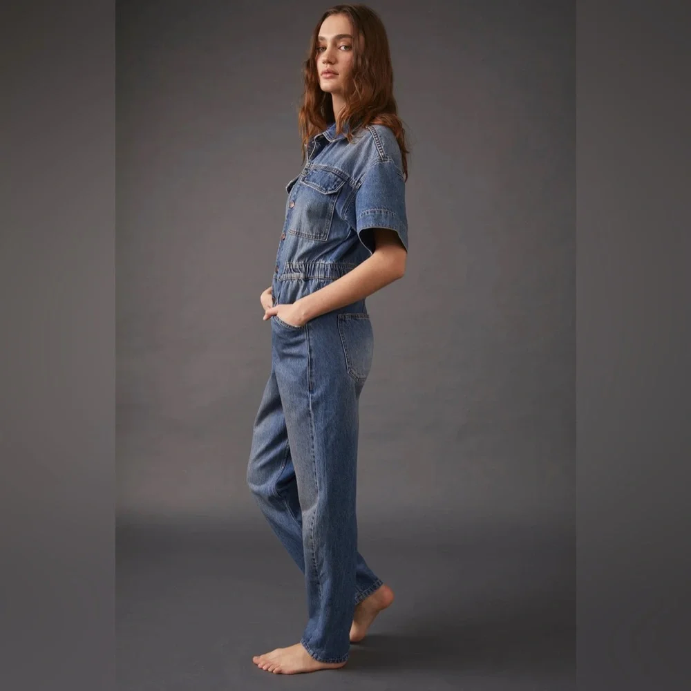 Free People We The Free Marci Denim Jumpsuit in High Noon Size Small - Picture 3 of 15